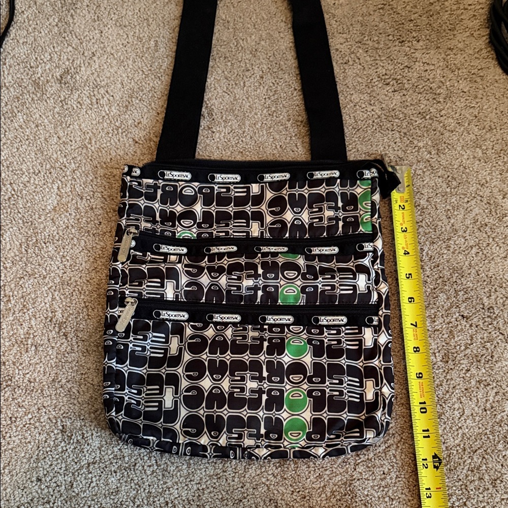 LeSportsac Geometric Black and Green Crossbody Bag